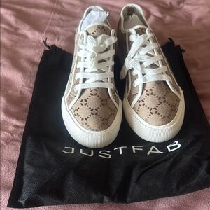JustFab Lace Sneakers in Tan and White